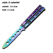 Load image into Gallery viewer, 1Day Ship Colorful Stainless Steel Knife Butterfly Training Knife Outdoor Competition Knife Blunt Tool No Blade Balisong Trainer
