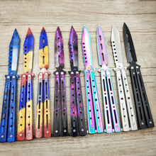 Load image into Gallery viewer, Titanium Rainbow color 5Cr13Mov Stainless Steel knife Butterfly Training Knife butterfly knife game knife dull tool no edge
