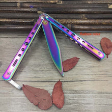 Load image into Gallery viewer, Titanium Rainbow color 5Cr13Mov Stainless Steel knife Butterfly Training Knife butterfly knife game knife dull tool no edge
