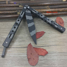 Load image into Gallery viewer, Titanium Rainbow color 5Cr13Mov Stainless Steel knife Butterfly Training Knife butterfly knife game knife dull tool no edge
