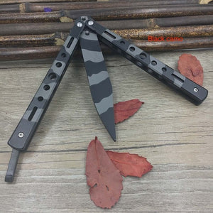 Titanium Rainbow color 5Cr13Mov Stainless Steel knife Butterfly Training Knife butterfly knife game knife dull tool no edge