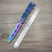 Load image into Gallery viewer, Titanium Rainbow color 5Cr13Mov Stainless Steel knife Butterfly Training Knife butterfly knife game knife dull tool no edge
