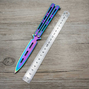 Titanium Rainbow color 5Cr13Mov Stainless Steel knife Butterfly Training Knife butterfly knife game knife dull tool no edge