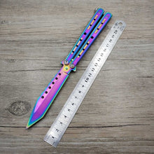 Load image into Gallery viewer, Titanium Rainbow color 5Cr13Mov Stainless Steel knife Butterfly Training Knife butterfly knife game knife dull tool no edge
