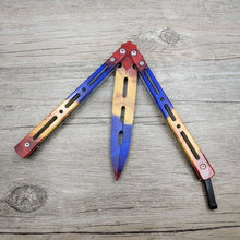 Load image into Gallery viewer, Titanium Rainbow color 5Cr13Mov Stainless Steel knife Butterfly Training Knife butterfly knife game knife dull tool no edge
