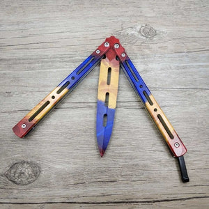 Titanium Rainbow color 5Cr13Mov Stainless Steel knife Butterfly Training Knife butterfly knife game knife dull tool no edge