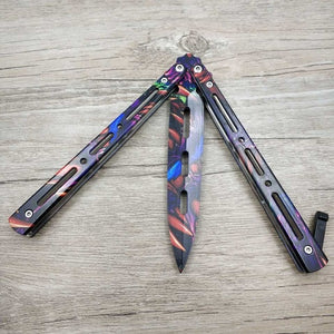 Titanium Rainbow color 5Cr13Mov Stainless Steel knife Butterfly Training Knife butterfly knife game knife dull tool no edge