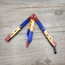 Load image into Gallery viewer, Titanium Rainbow color 5Cr13Mov Stainless Steel knife Butterfly Training Knife butterfly knife game knife dull tool no edge
