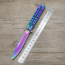 Load image into Gallery viewer, Titanium Rainbow color 5Cr13Mov Stainless Steel knife Butterfly Training Knife butterfly knife game knife dull tool no edge

