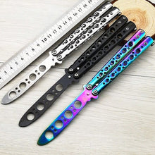 Load image into Gallery viewer, 1Day Ship Colorful Stainless Steel Knife Butterfly Training Knife Outdoor Competition Knife Blunt Tool No Blade Balisong Trainer
