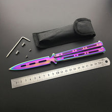 Load image into Gallery viewer, Dropship 440C Steel Training folding Knife butterfly in knife titanium practice tool no edge dull training knife kit accessories
