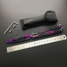 Load image into Gallery viewer, Dropship 440C Steel Training folding Knife butterfly in knife titanium practice tool no edge dull training knife kit accessories
